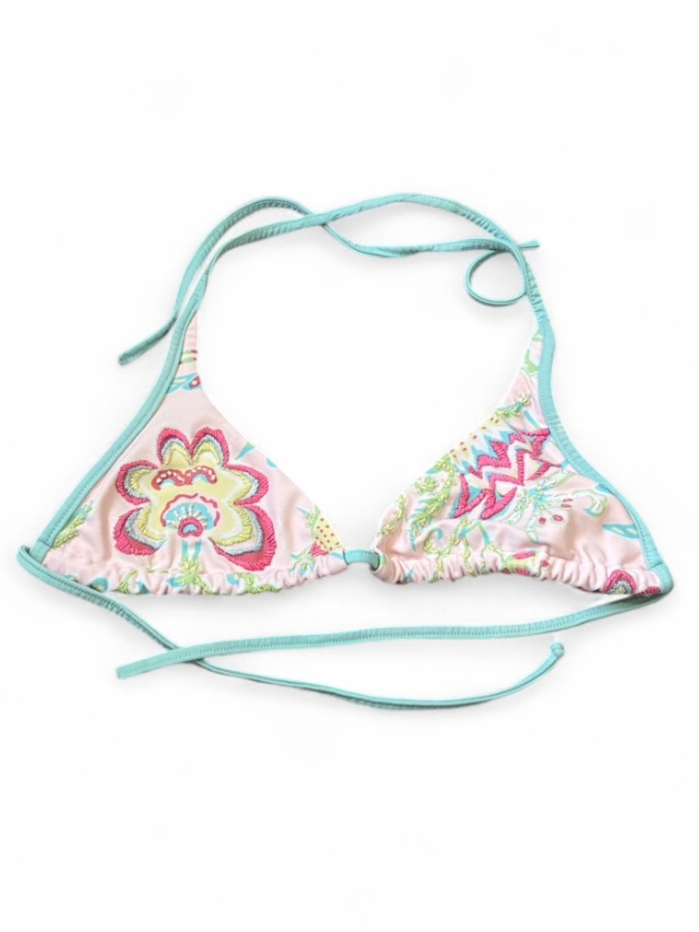 Sofia Embroidered Floral Triangle Bikini Top - Pink & Blue